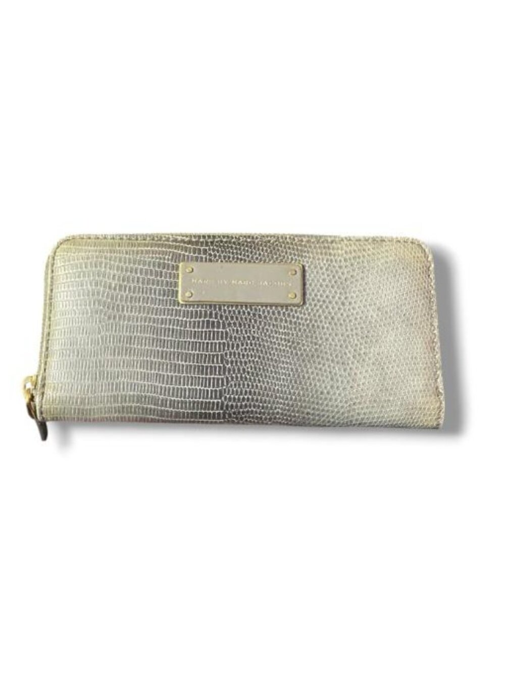 Marc By Marc Jacobs Green Leather Embossed Snakeskin Full Zip Around Wallet
